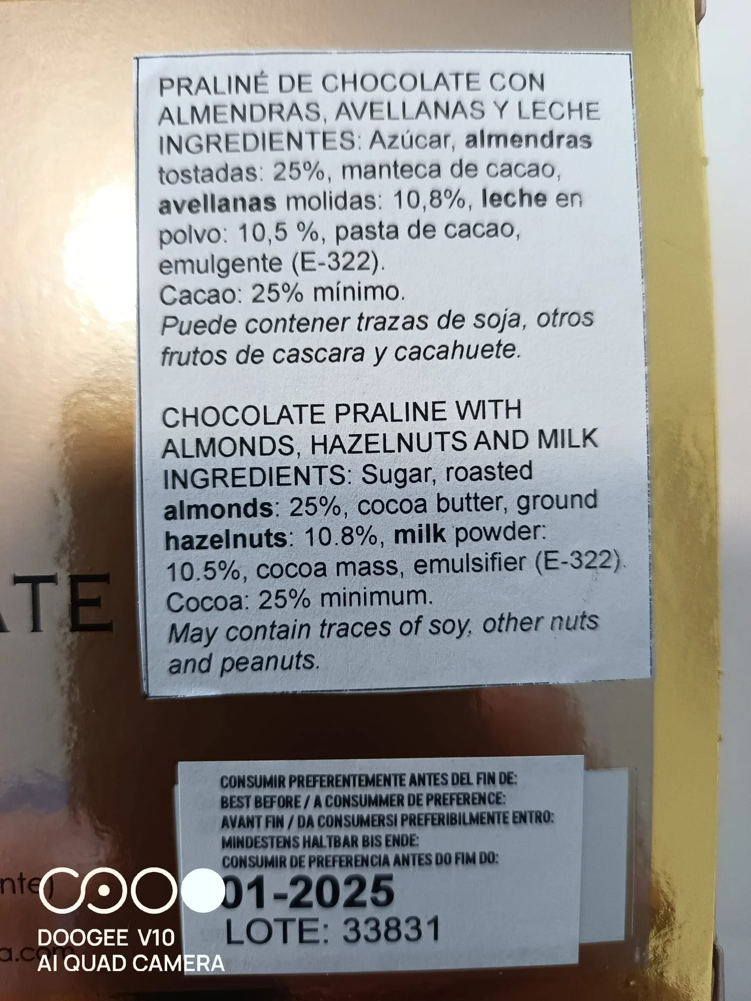 Etiquetado Tabla Nutricional Praliné